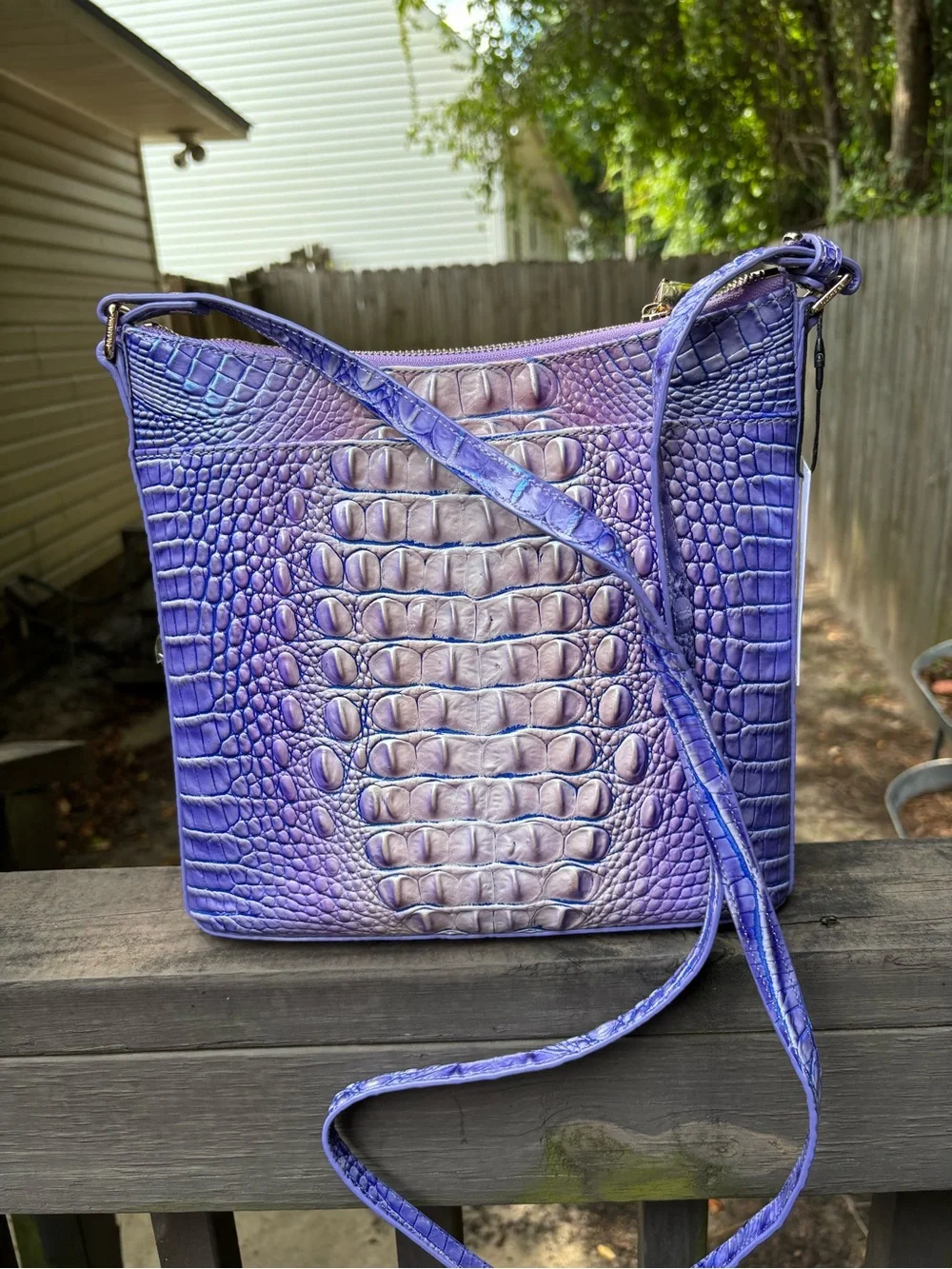 Brahmin Very Peri /Lavender Croc-Embossed Leather Crossbody